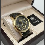 ساعت الگانس اورجينال بند چرمى (طوسى _طلايي)