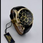 ساعت الگانس اورجينال بند چرمى (مشكي_طلايى)