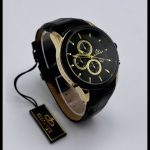 ساعت الگانس اورجينال بند چرمى (مشكي_طلايى)